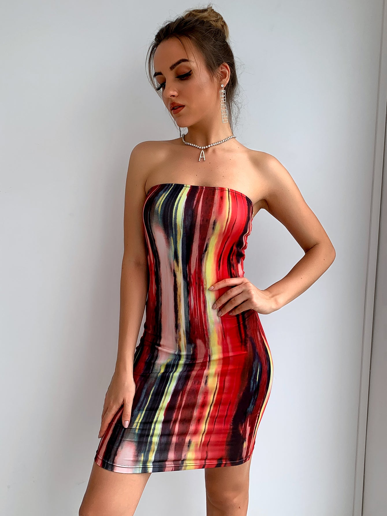 Tie-Dye Strapless Mini Bodycon Dress