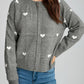 Heart Round Neck Zip Up Cardigan