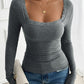 Devine Lace Detail Square Neck Long Sleeve T-Shirt