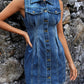 Pocketed Button Up Sleeveless Denim Dress