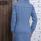 Ruched Button Up Long Sleeve Denim Dress