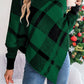 Plaid Turtleneck Batwing Sleeve Sweater