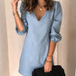 Full Size V-Neck Half Sleeve Denim Dress