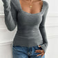 Devine Lace Detail Square Neck Long Sleeve T-Shirt