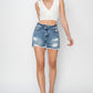 RISEN Stepped Waist Frayed Denim Shorts