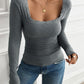 Devine Lace Detail Square Neck Long Sleeve T-Shirt