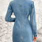 Pocketed Button Up Long Sleeve Denim Dress