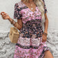 Printed V-Neck Short Sleeve Mini Dress