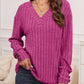 Ribbed V-Neck Long Sleeve T-Shirt