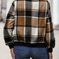 Plus Size Plaid Baseball Collar Zip Up Jacket