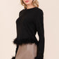 Mittoshop Feather Trim Long Sleeve Crop Hacci Knit Top