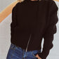 Round Neck Half Zip Long Sleeve Sweater