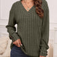 Ribbed V-Neck Long Sleeve T-Shirt