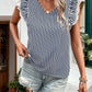 Lace Detail Ruffled Striped V-Neck Cap Sleeve Blouse