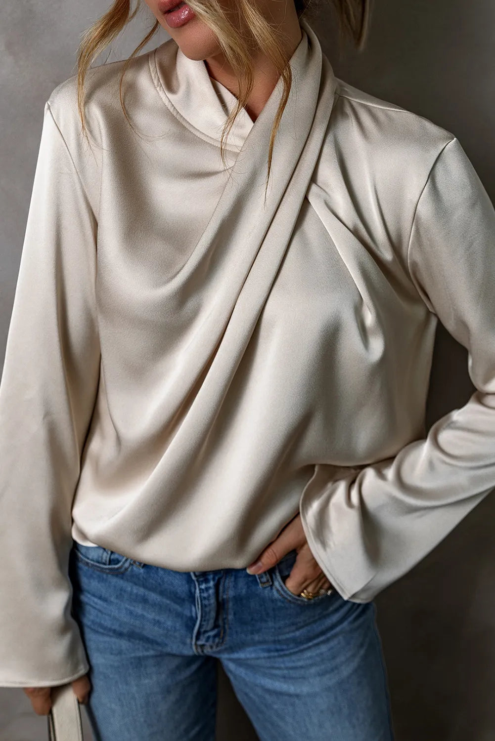 Cutout Ruched Long Sleeve Blouse