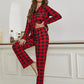 Plaid Collared Neck Long Sleeve Top and Pants Lounge Set