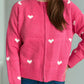 Heart Round Neck Zip Up Cardigan