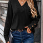 Ribbed V-Neck Long Sleeve T-Shirt