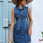 Pocketed Button Up Sleeveless Denim Dress