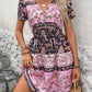 Printed V-Neck Short Sleeve Mini Dress