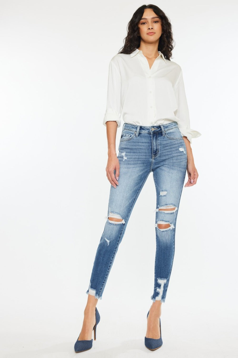 Kancan High Rise Frayed Ankle Skinny Jeans