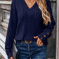 Ribbed V-Neck Long Sleeve T-Shirt