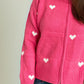 Heart Round Neck Zip Up Cardigan