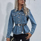 Peplum Collared Neck Long Sleeve Denim Top