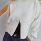 Round Neck Half Zip Long Sleeve Sweater