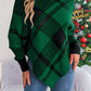 Plaid Turtleneck Batwing Sleeve Sweater