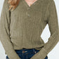 Textured V-Neck Long Sleeve T-Shirt