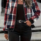 Plus Size Plaid Baseball Collar Zip Up Jacket