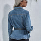 Peplum Collared Neck Long Sleeve Denim Top