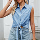 Collared Neck Sleeveless Denim Top