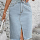 Raw Hem Slit Denim Skirt