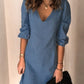 Full Size V-Neck Half Sleeve Denim Dress