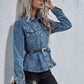 Peplum Collared Neck Long Sleeve Denim Top