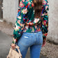 Printed Surplice Neck Long Sleeve Blouse