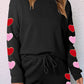 Heart pattern Round Neck Top and Drawstring Shorts Set