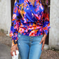 Printed Surplice Neck Long Sleeve Blouse