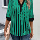 Striped Notched Half Sleeve Blouse