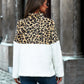 Leopard Color Block Half-Zip Collar Teddy Sweatshirt