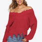 Off-Shoulder Ribbed Long Sleeve Raw Hem Sweater