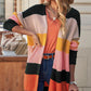 Striped Waffle Knit Open Front Cardigan