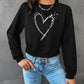 Round Neck Raglan Sleeve Heart Graphic Sweatshirt