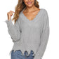Off-Shoulder Ribbed Long Sleeve Raw Hem Sweater