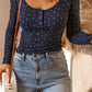 Floral Ribbed Scoop Neck Henley Top