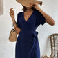Tied Cuffed Sleeve Surplice Dress