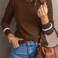 Round Neck Contrast Long Sleeve Knit Top