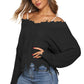 Off-Shoulder Ribbed Long Sleeve Raw Hem Sweater
